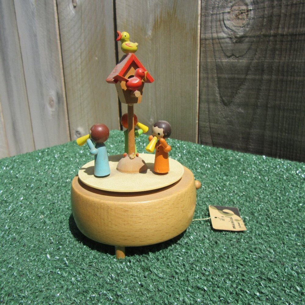 Vintage Schmid Wood Rotating Music Box Birdhouse Made in Japan